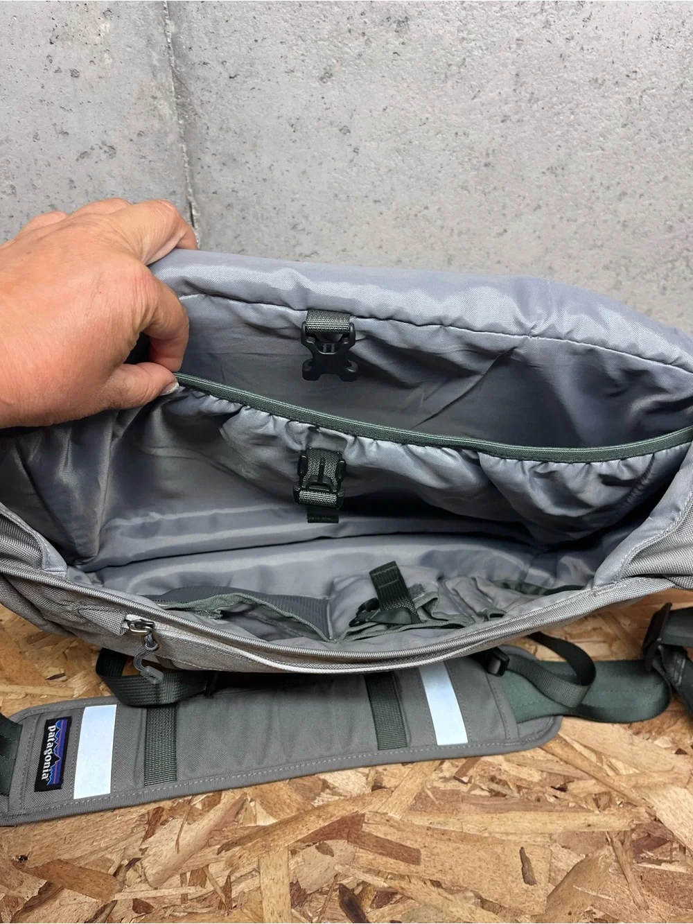 Patagonia Gray Messenger Bag with Reflective Accents